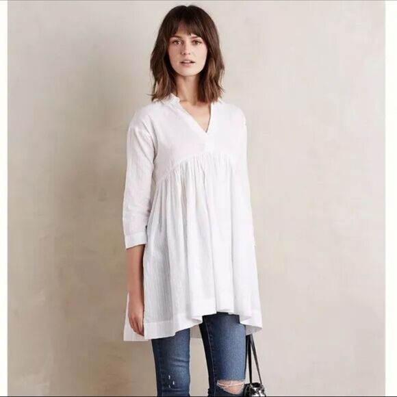 HD In Paris Anthropologie Blair Gauze Empire Babydoll Tunic Top Size 4 - Picture 1 of 11